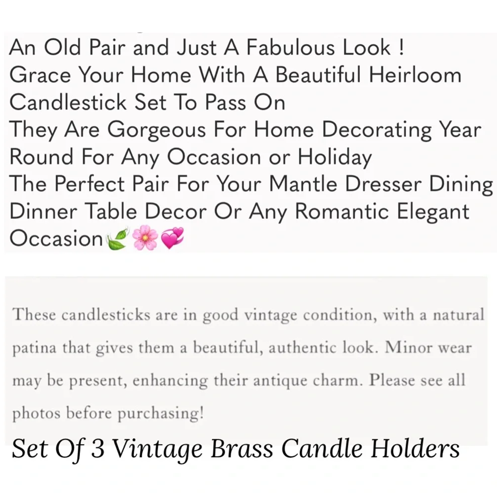 Brass Candle Holders Elegant Gold Vintage MCM Antique Boho Cottage Home Decor